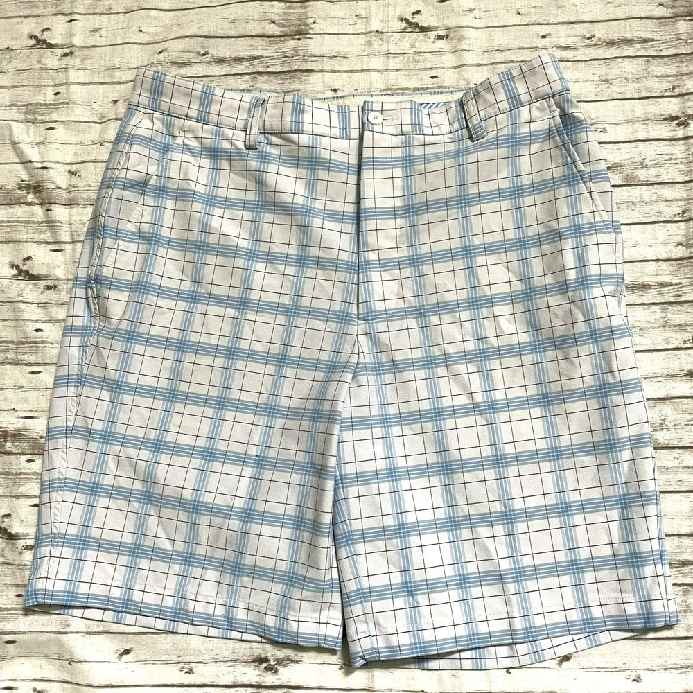 FootJoy Mens Performance Stretch Golf Shorts - 34 9” - Blue / White Plaid